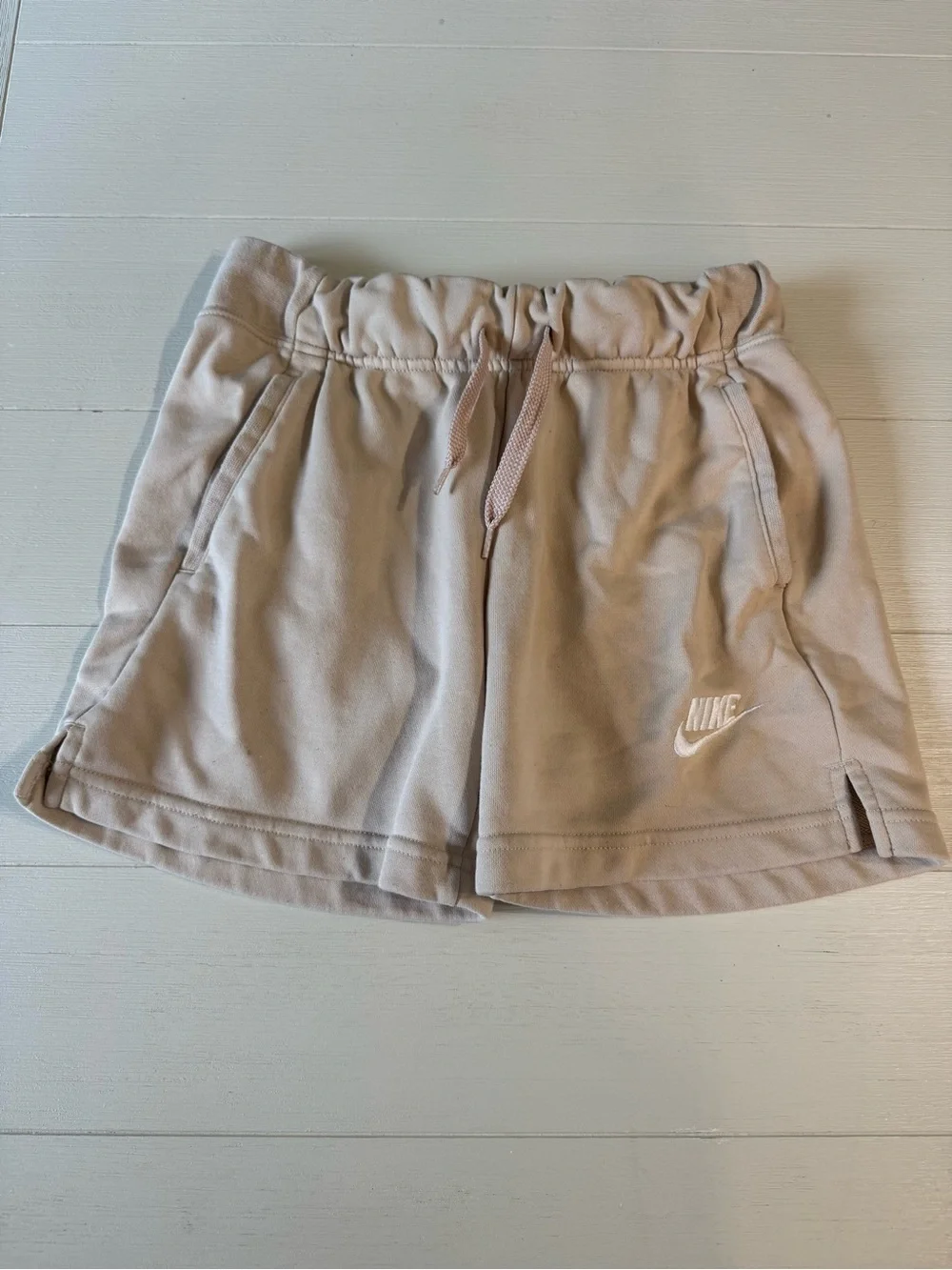 Nike Light Beige Fleece Kids Shorts with Drawstring